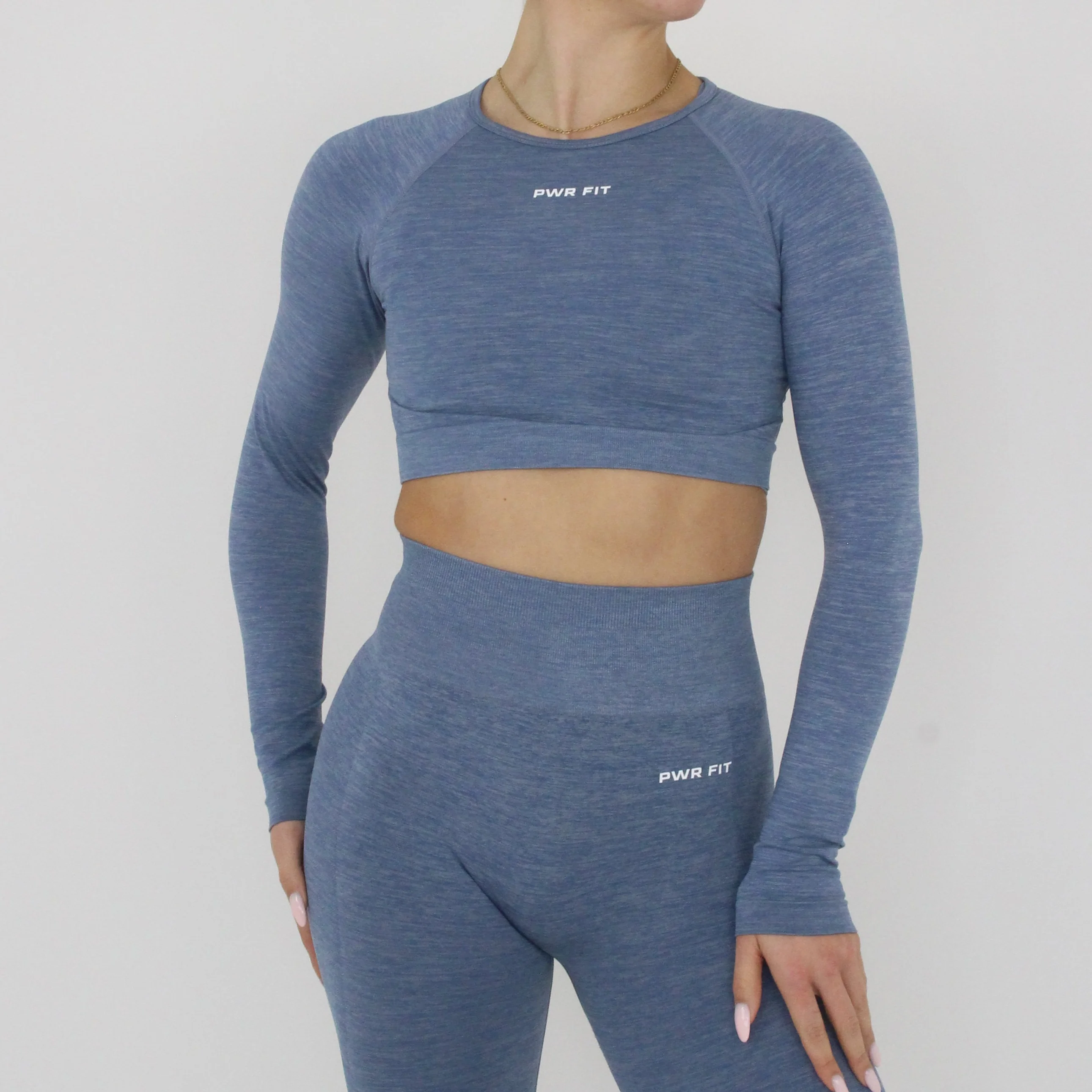 Amplify Long Sleeve Crop Top (Slate Blue) - Image 3